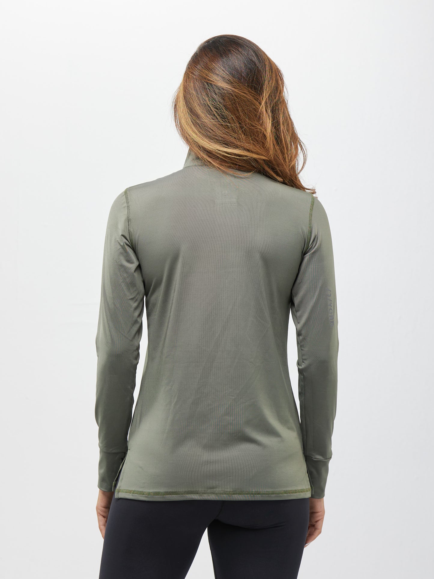 Women Sports Long Sleeve Half Zipper T-shirt - Olive Green